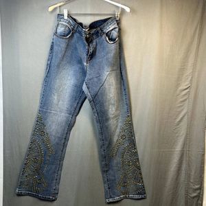 STYLE FADED BLUE WESTERN FLARE WITH STUD EMBELLISHMENT SZ US14: NWOT